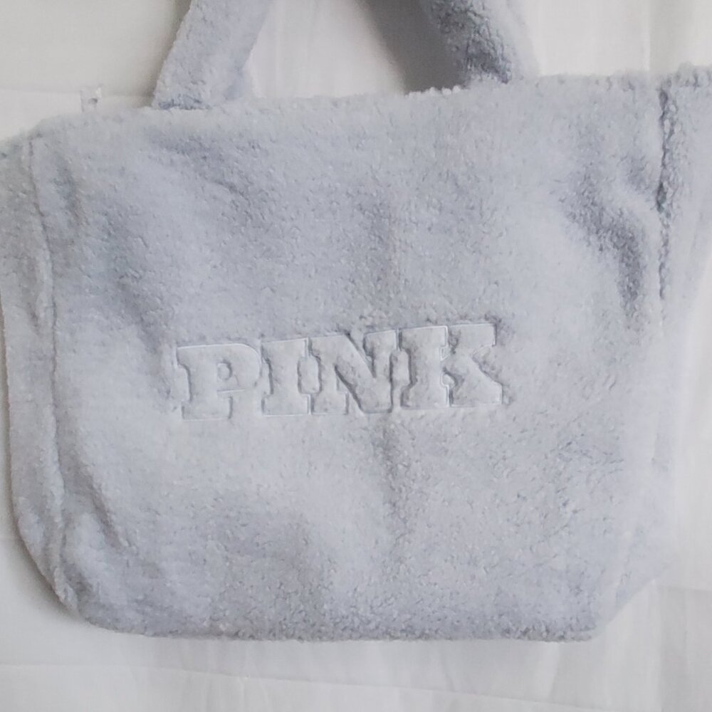 NWT! - PINK Victoria's Secret Sherpa Tote Color: Baby Blue - Picture 2 of 12